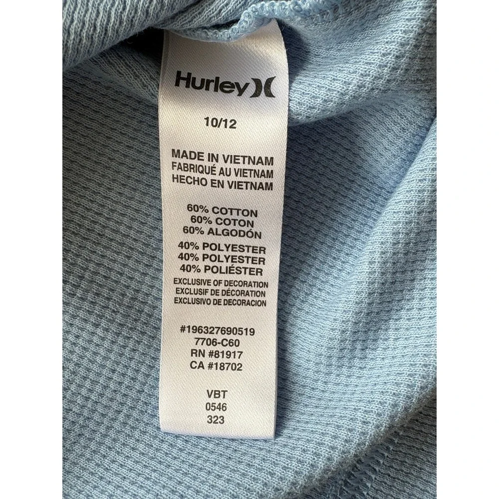 Hurley Boys Long Sleeve Shirt 10/12 – Light Blue Logo Tee – Casual Surfcore